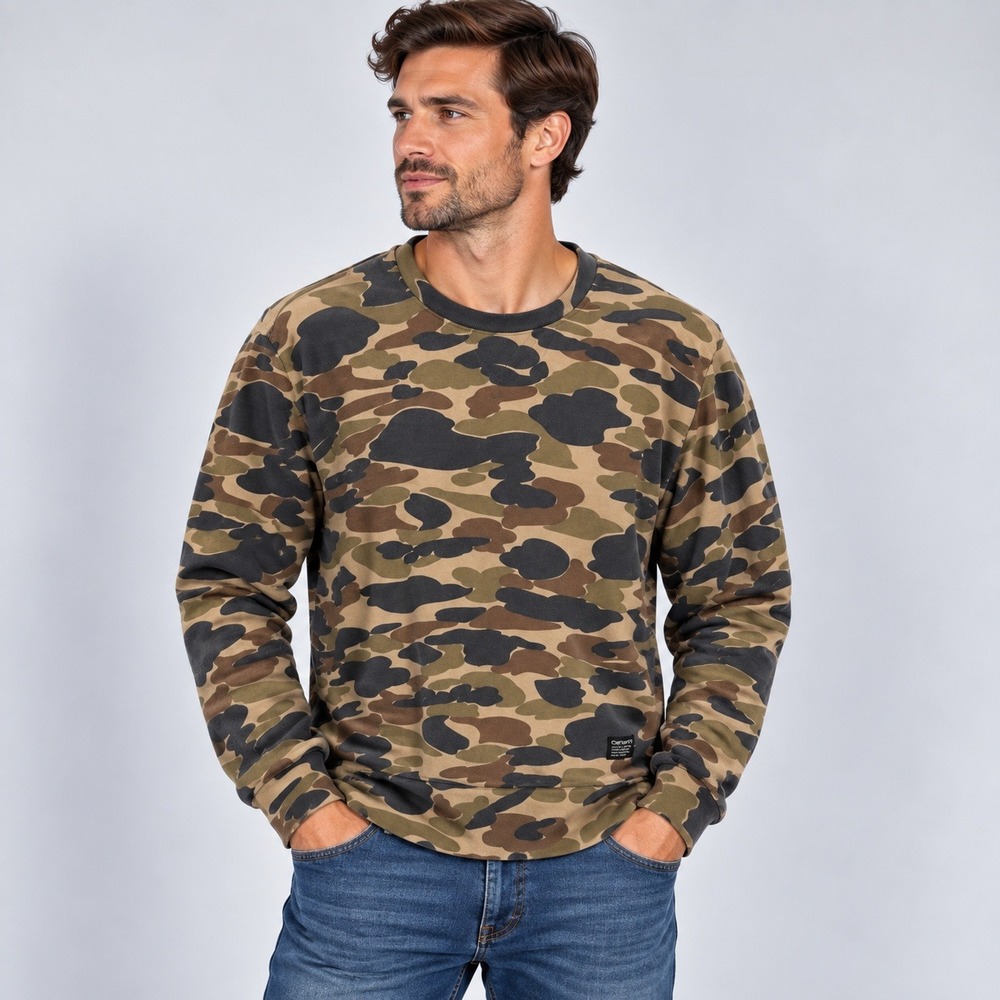 Carhartt Mens Duck Camo Crewneck Sweatshirt Brown Green Small